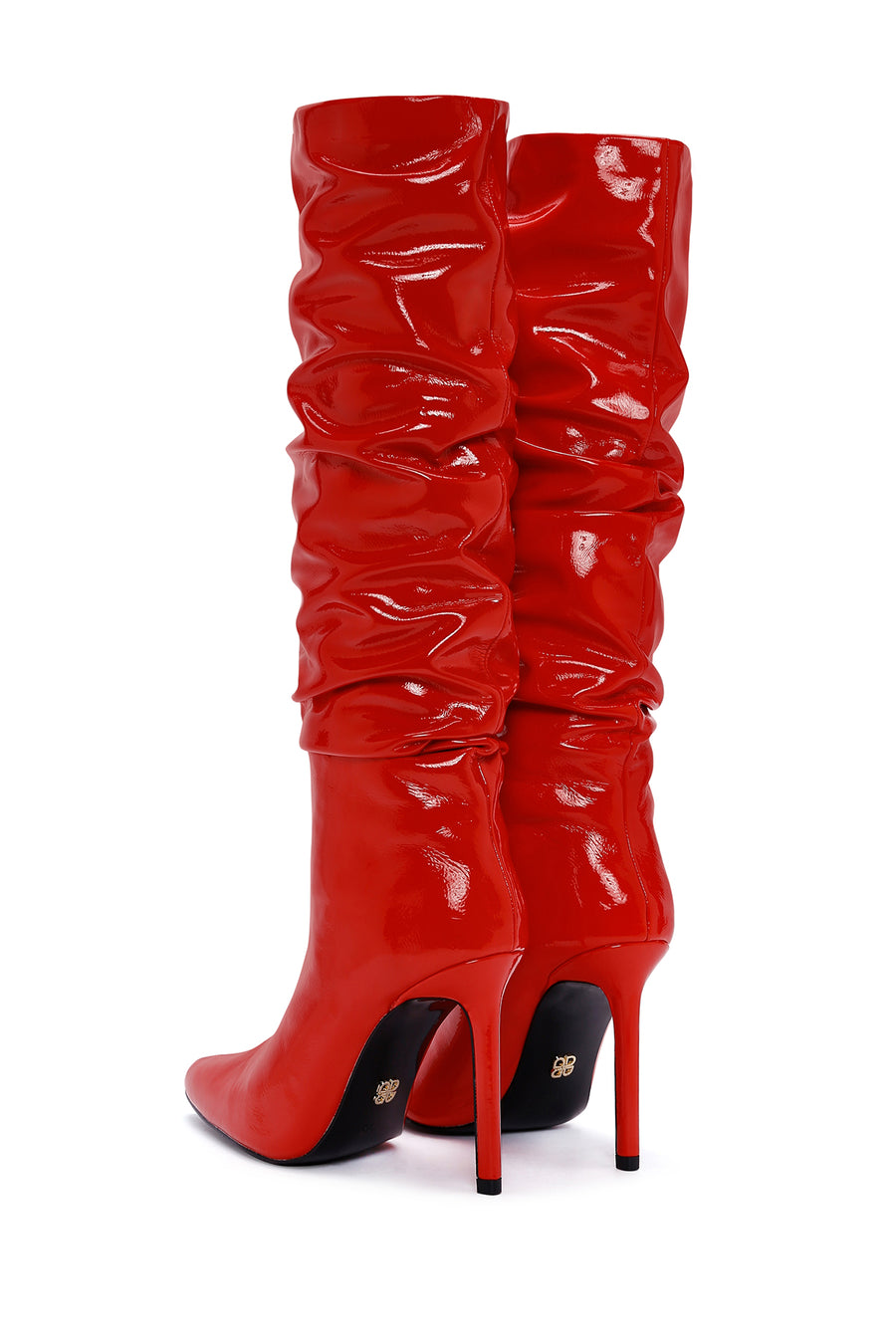Women's Red Thin Heeled Patent Leather Boots