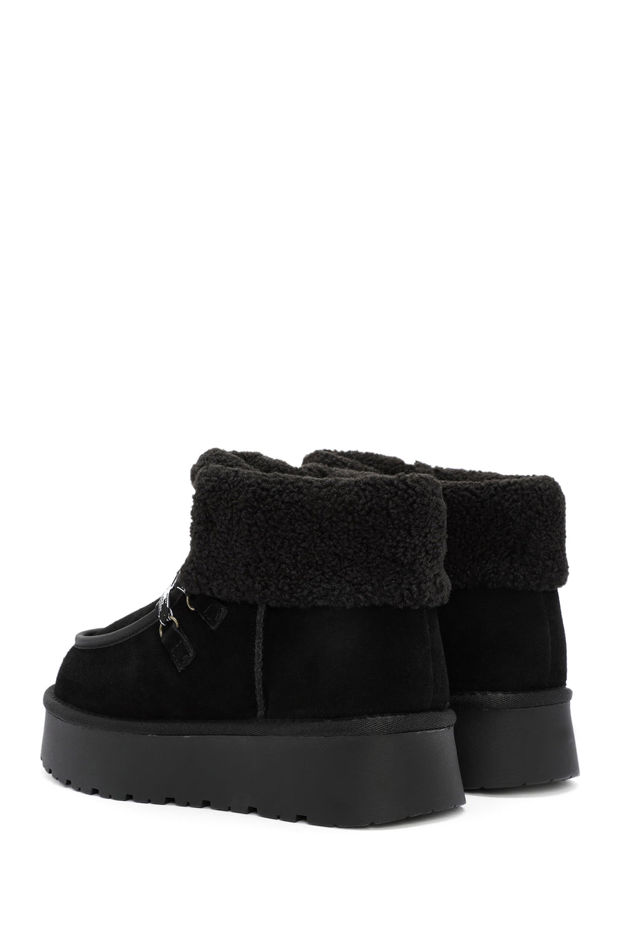 Women's Black Thick-Soled Fur Suede Leather Boots