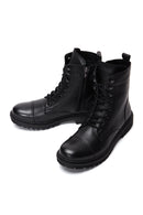 Men's Black Leather Zippered Boots | Derimod