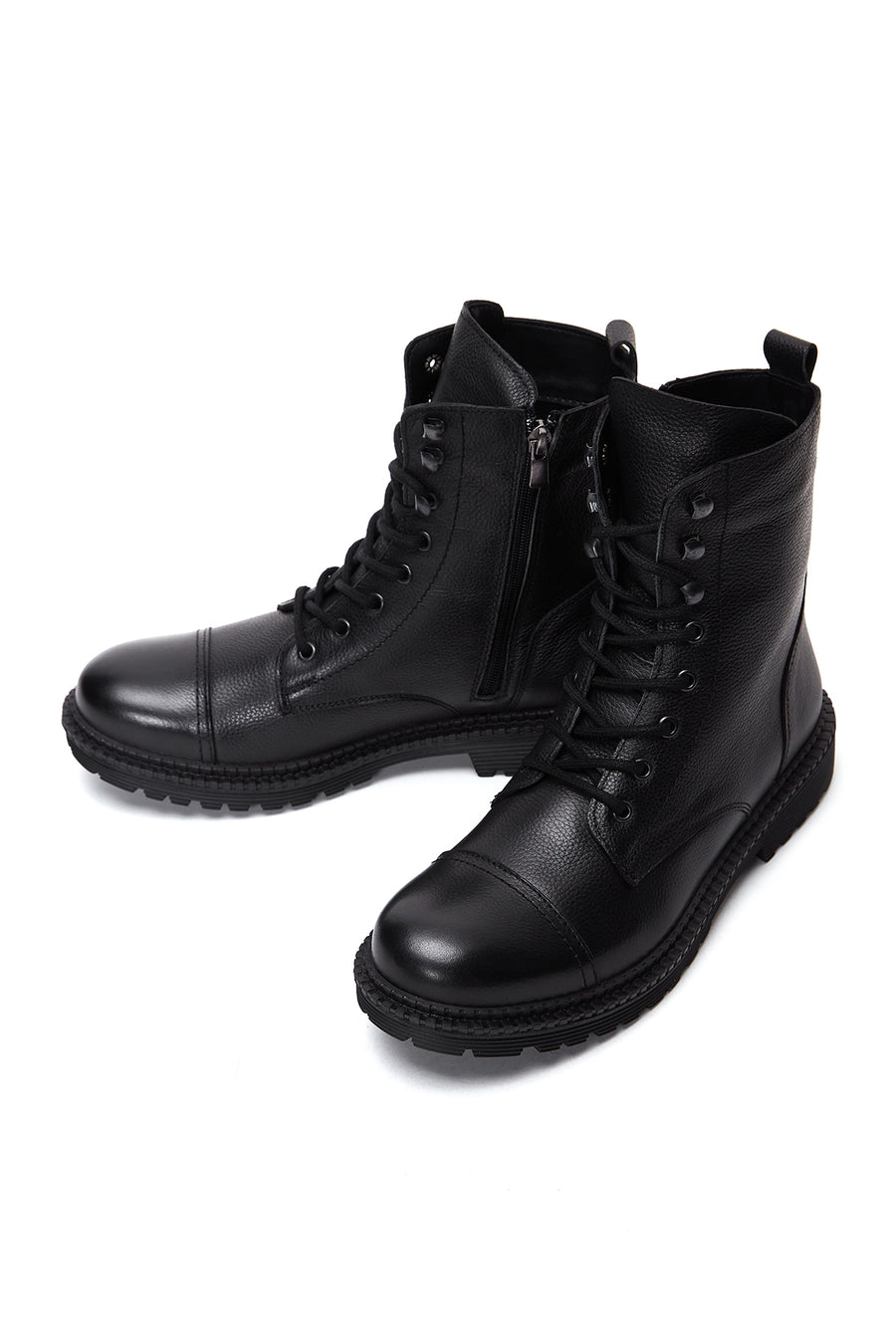 Men's Black Leather Zippered Boots