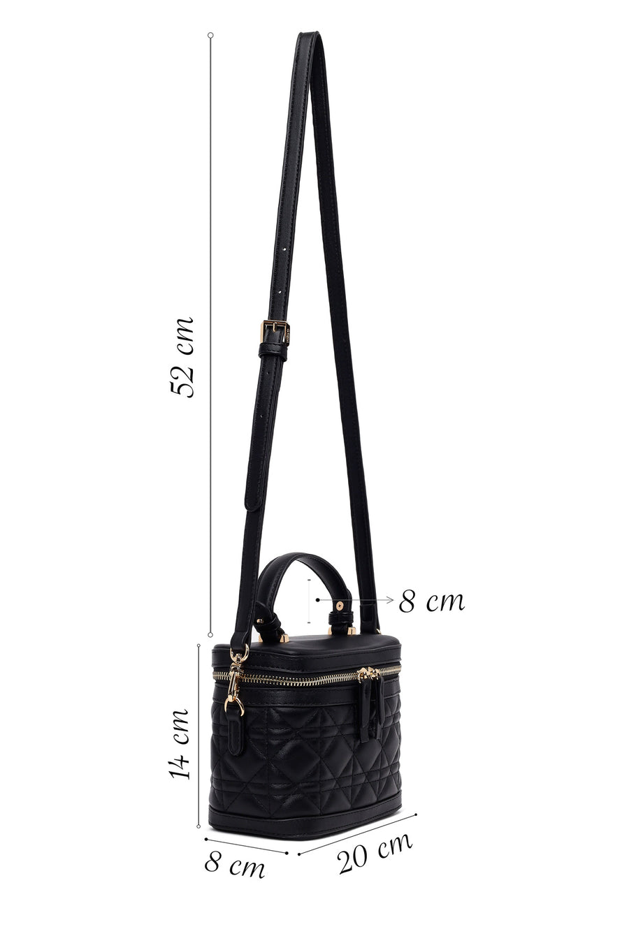 Woman Black Long-Strap Quilted Mini Shoulder Bag