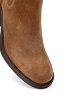 Women's Brown Zippered Thick Heel Suede Leather Boots | Derimod