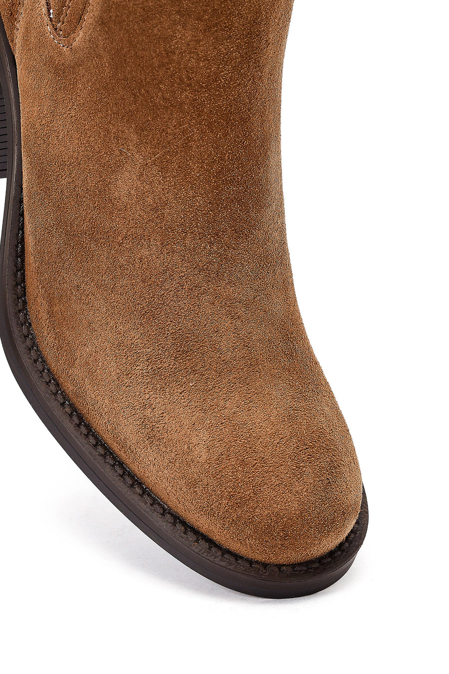 Women's Brown Zippered Thick Heel Suede Leather Boots