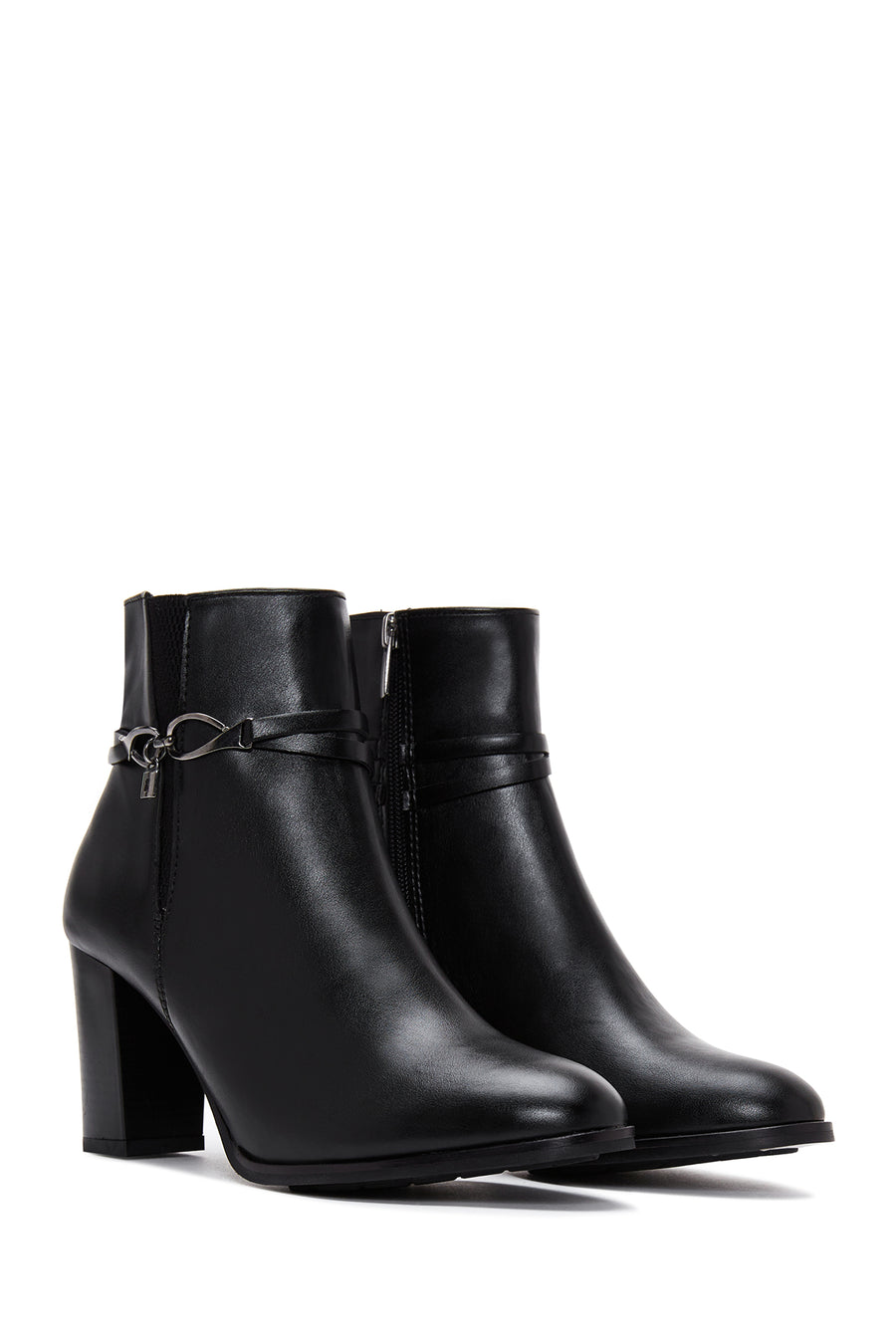 Women's Black Buckle Thick Heeled Classic Boots