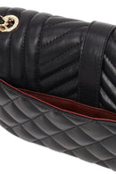 Woman Black Quilted Crossbody Bag with Chain Strap | Derimod