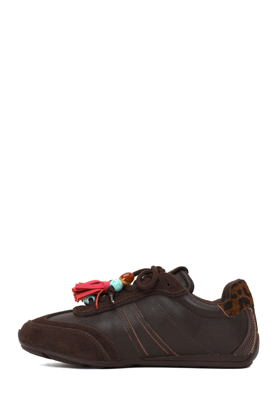 Kadın Kahverengi Bağcıklı Charmlı Leopar Deri Sneaker