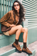 Freedom Woman Camel Oversize Suede Leather Jacket | Derimod