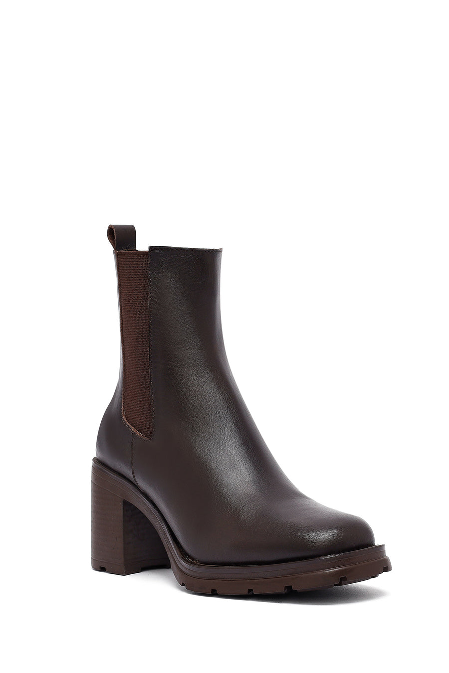 Woman Brown Chunky Heels Leather Boat