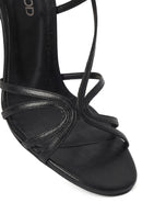 Women's Black High Thin Heel Leather Sandals | Derimod