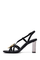 Woman Black Buckled Transparent Thick Heel Sandals | Derimod