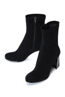 Women's Black Leather Suede Heeled Boots | Derimod