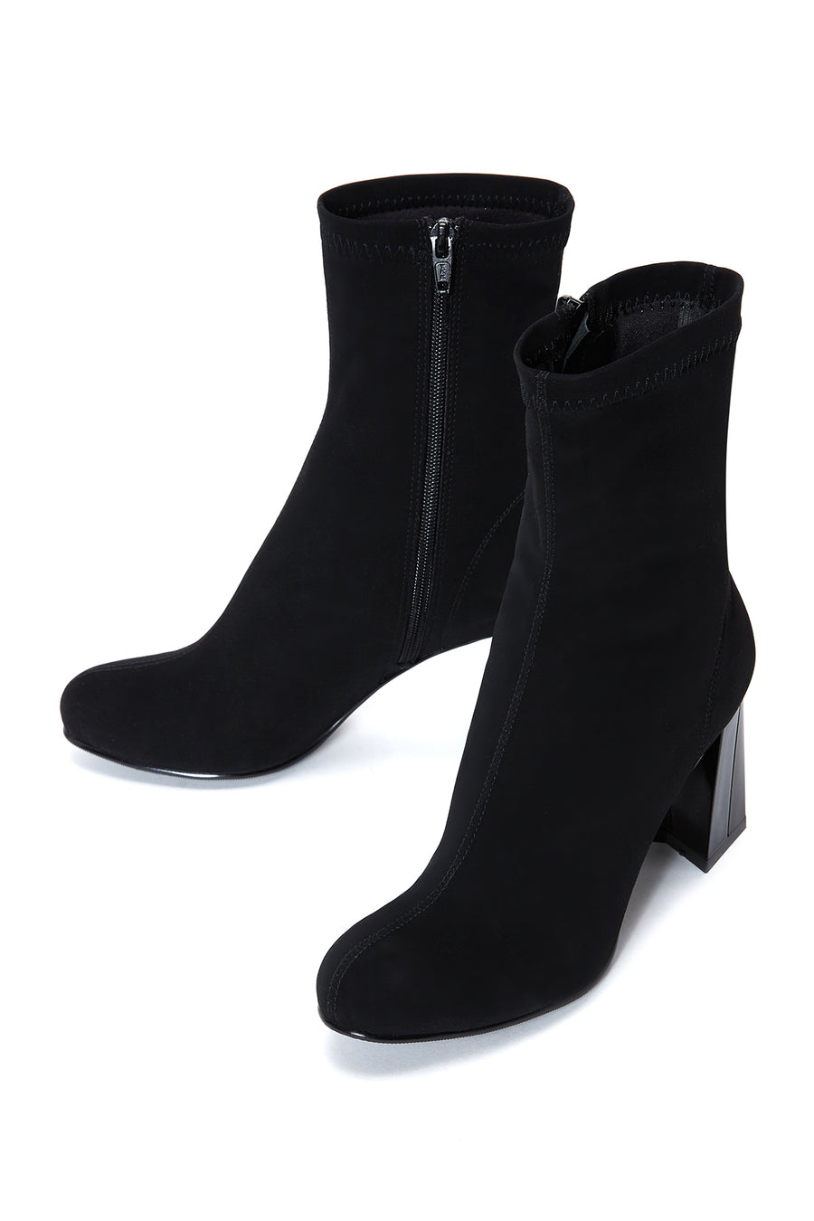 Women's Black Leather Suede Heeled Boots