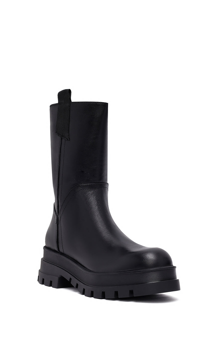 Woman Black Zippered Thick Sole Leather Boat
