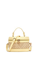 Women's Yellow Long Strap Patterned Mini Box Crossbody Bag | Derimod
