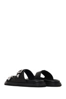 Woman Black Double-Buckle Leather Slipper | Derimod