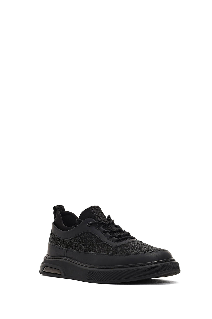 Men's Black Lace-Up Thick-Soled Leather Sneaker