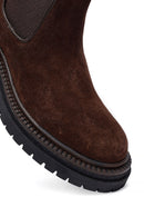 Woman Brown Thick-Soled Suede Leather Chelsea Boots | Derimod