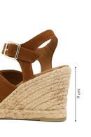Woman Tan Ankle Buckled Wedge Heel Suede Espadrilles Sandal | Derimod