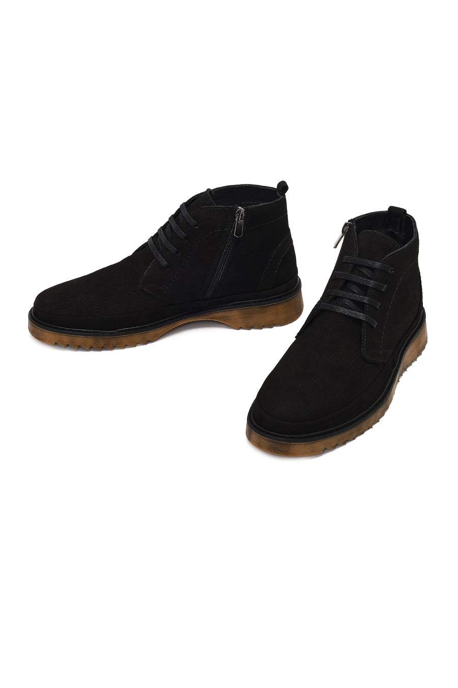 Male Black Zip Closure Nubuck Leather Boots