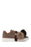 Woman Mink Lace-Up Charm Suede Teddy Leather Sneaker | Derimod