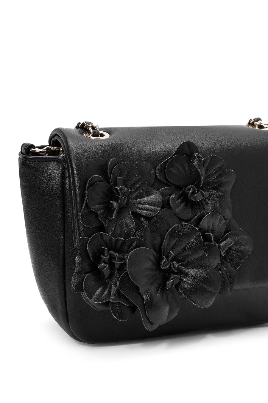 Kadın Siyah Zincir Askılı Floral Detaylı Mini Omuz Çantası