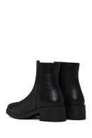 Woman Black Zip Closure Short Thick-heeled Leather Boots | Derimod