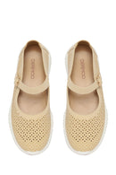Woman Beige Patterned Suede Comfort Buckle Shoes | Derimod