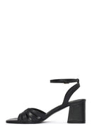 Woman Black Ankle-Buckle Chunky-Heel Leather Sandal | Derimod