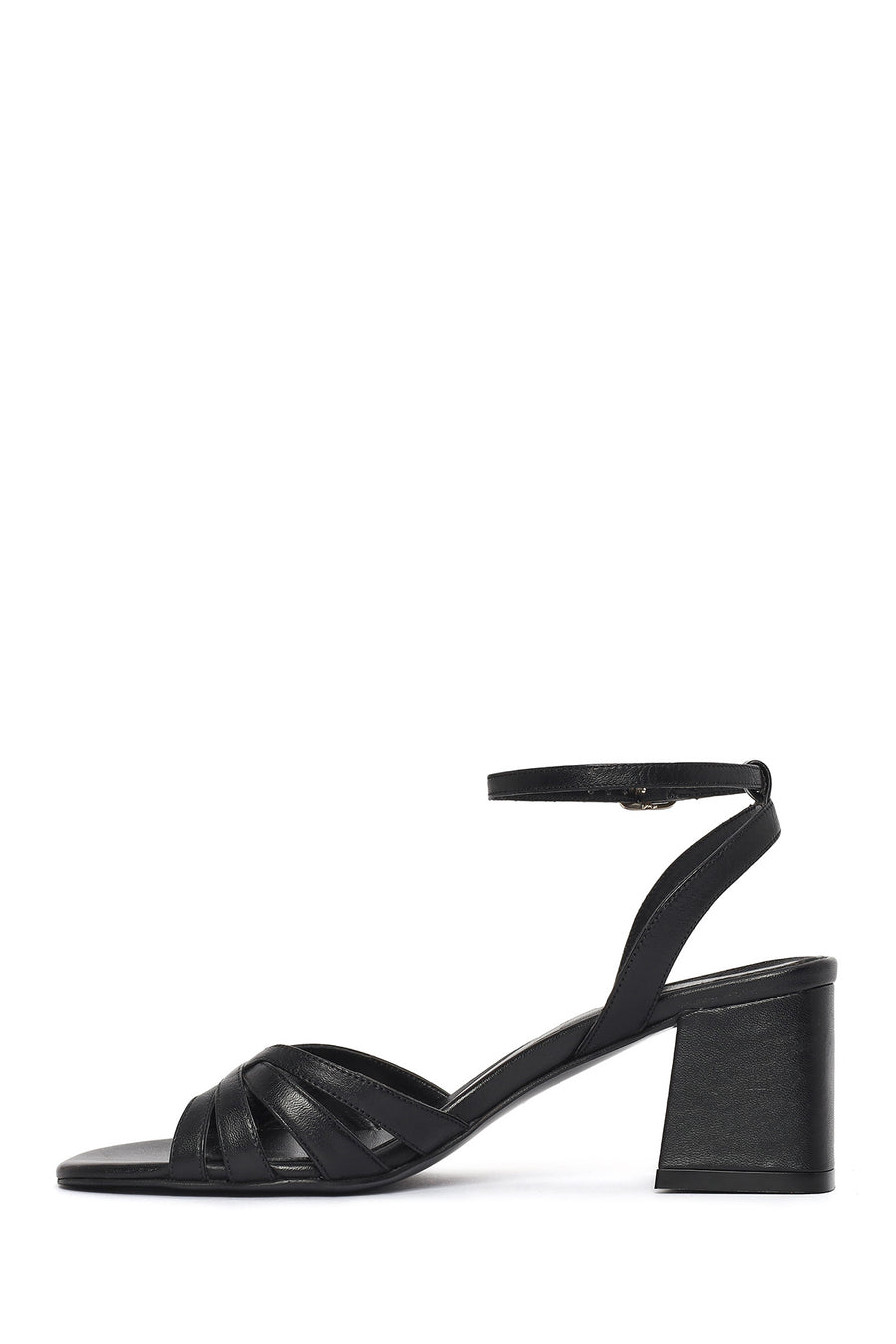Woman Black Ankle-Buckle Chunky-Heel Leather Sandal