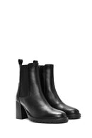 Woman Black Chunky Heels Leather Chelsea Boots | Derimod
