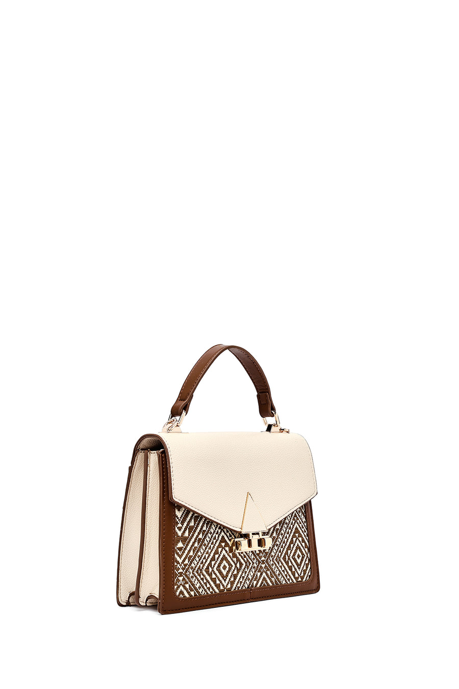 Woman Beige Long Strap Patterned Shoulder Bag