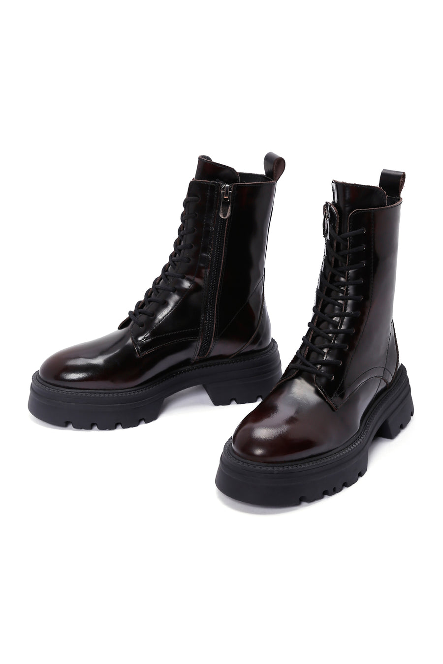 Women's Claret Red Zippered Leather Boots