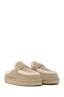 Woman Beige Thick-Soled Fur-Lined Suede Teddy Slipper | Derimod