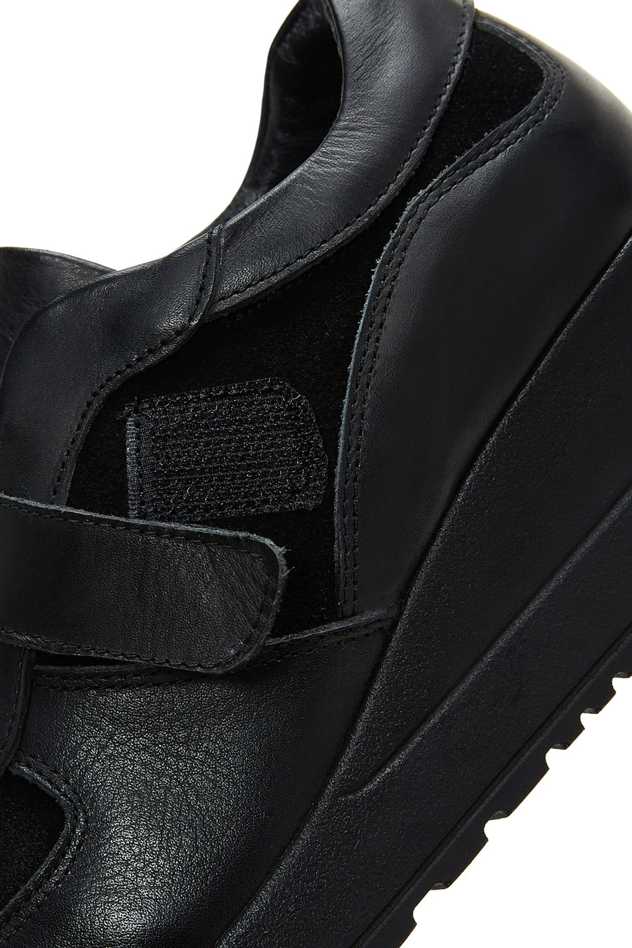 Women's Black Leather Wedge Heeled Shoes