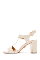 Women's Cream Ankle Strap Chunky Heel Sandals | Derimod