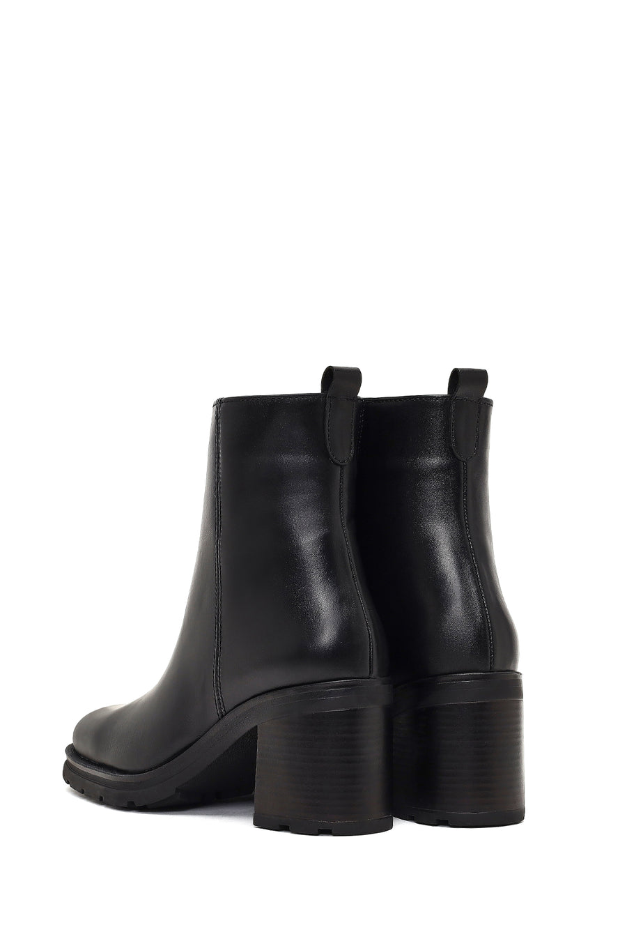 Women's Black Zippered Thick Heeled Leather Boot