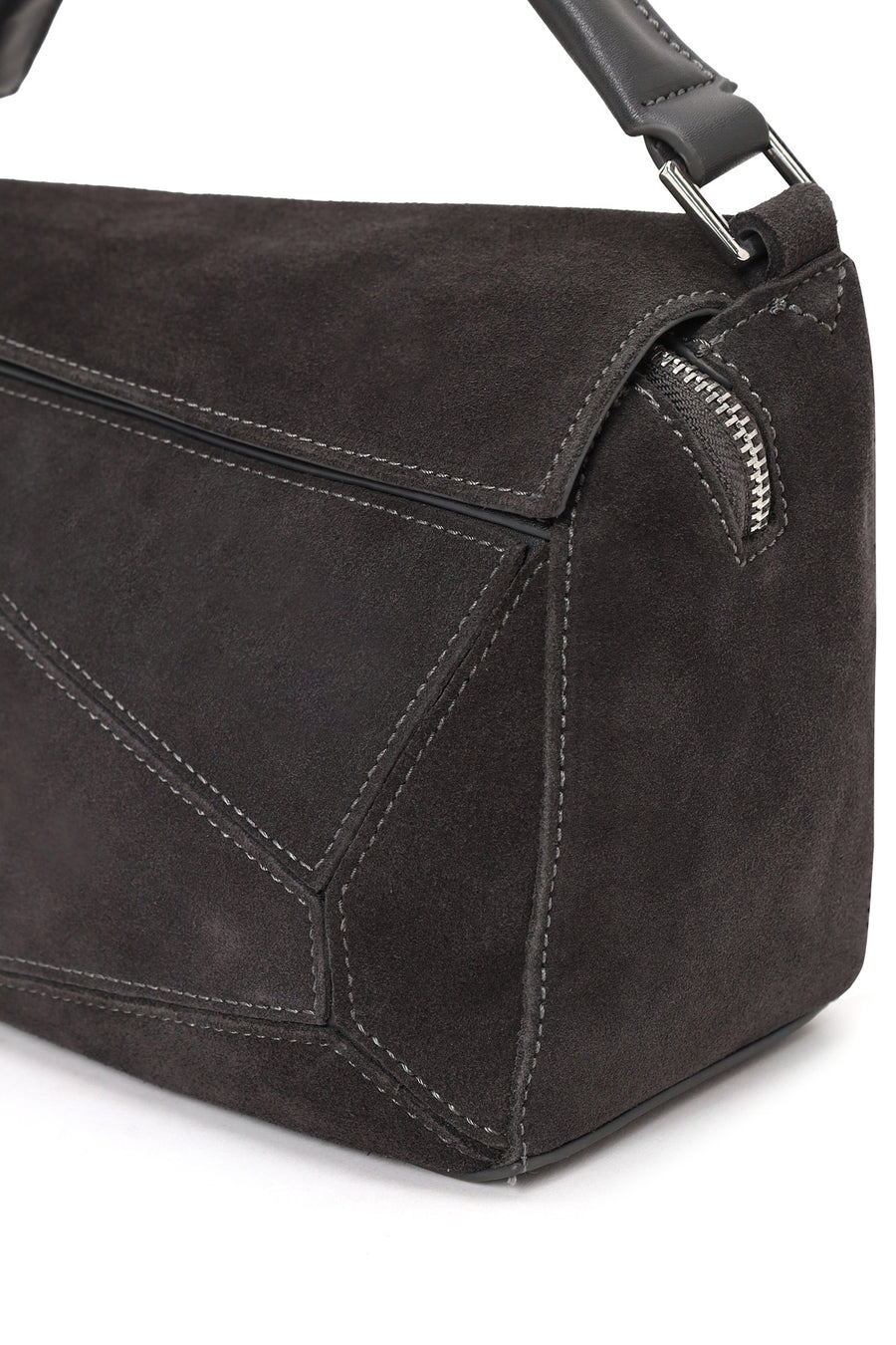 Woman Gray Long-Strap Suede Crossbody Bag