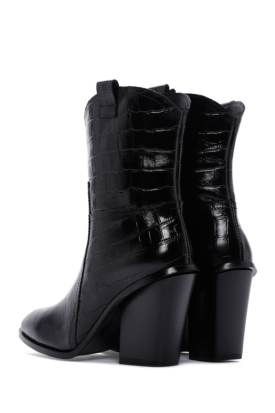 Women's Black Leather Heeled Cowboy Boots
