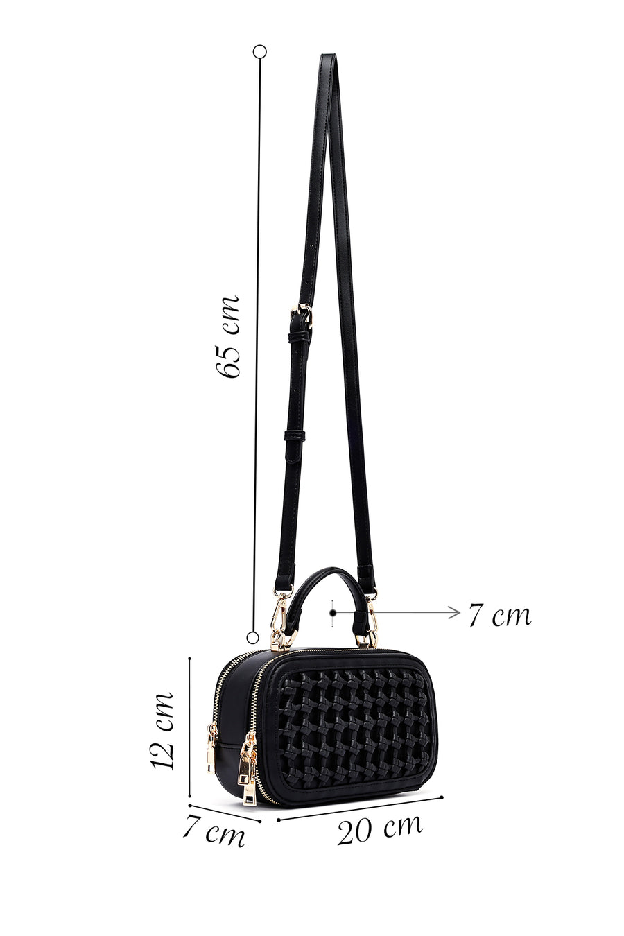 Women's Black Long Strap Braided Crossbody Bag