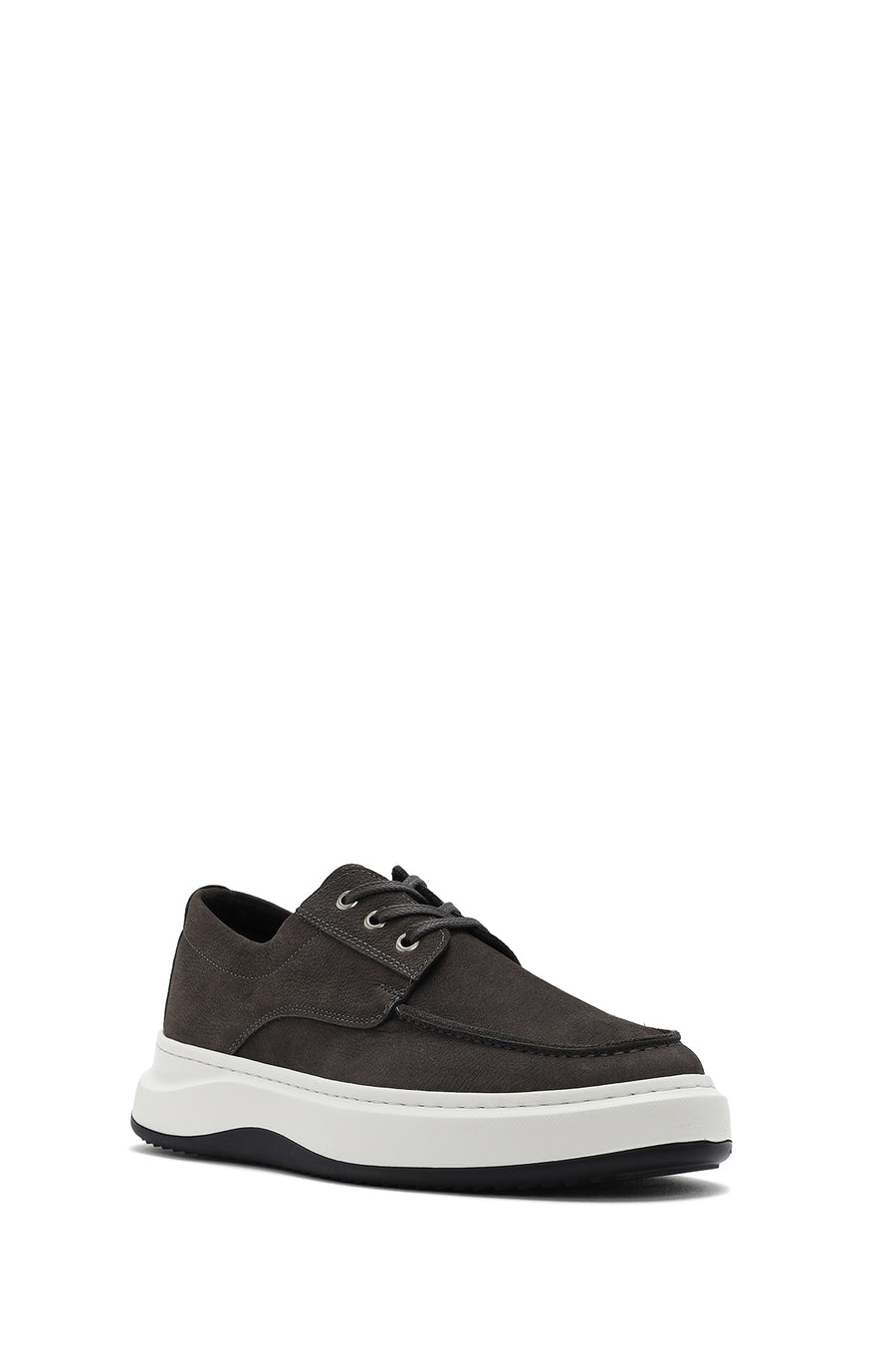 Men's Grey Lace-up Chunky Sole Nubuck Leather Casual Shoes