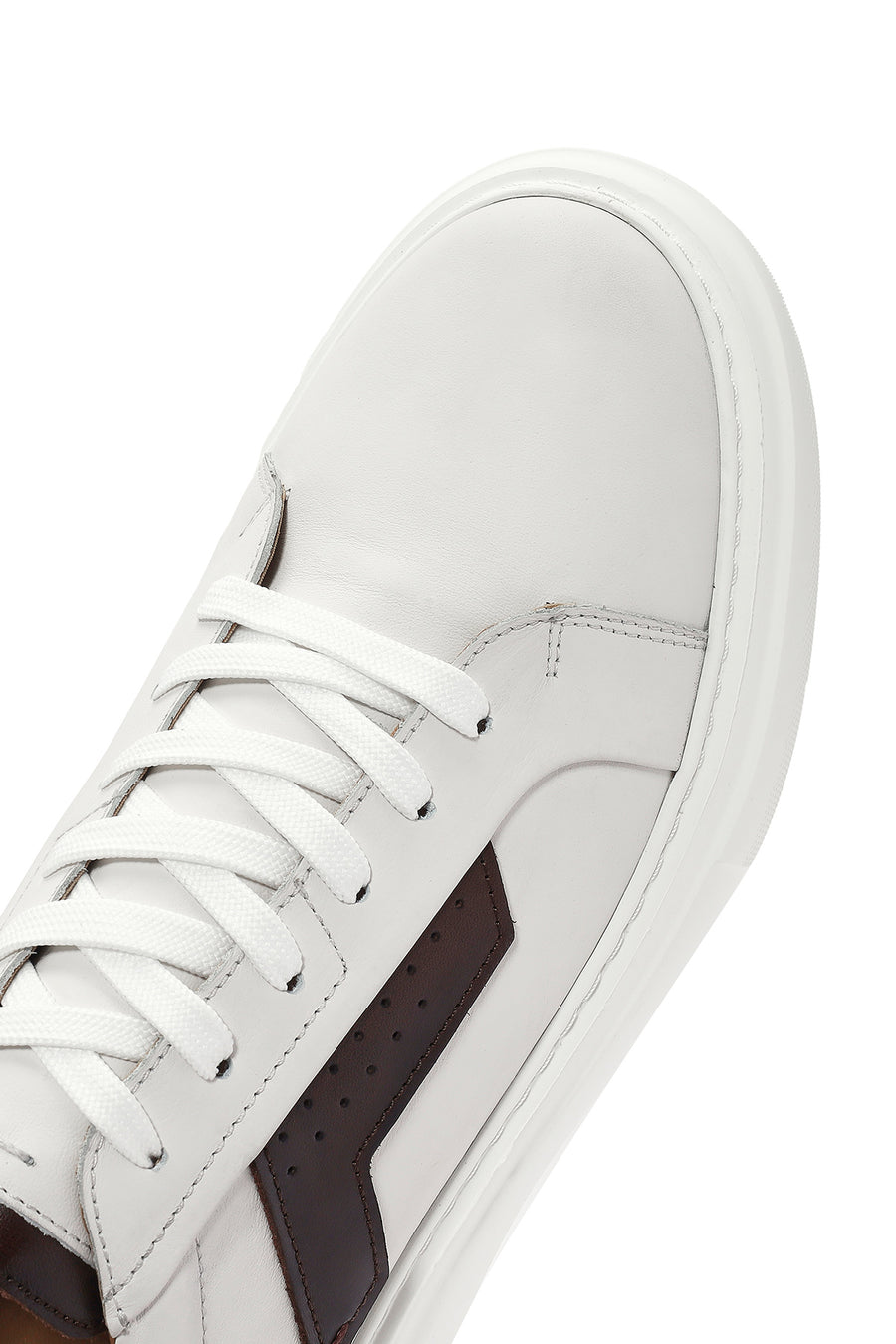 Men's White Lace-up Thick-Sole Leather Sneaker