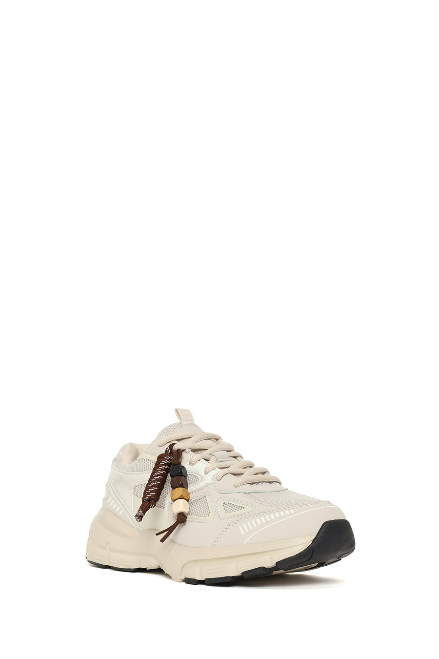 Kadın Bej Bağcıklı Kalın Tabanlı Charmlı Sneaker