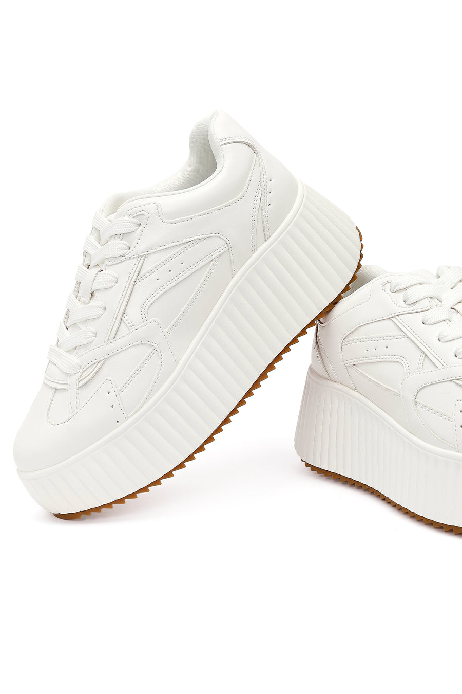 Woman White Thick-Soled Lace-Up Sneakers