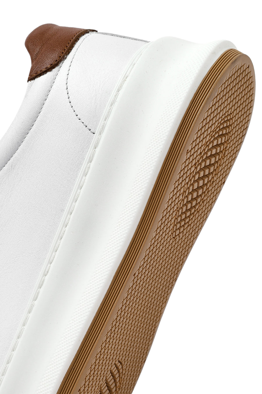 Erkek Beyaz Bağcıklı Kalın Tabanlı Deri Sneaker
