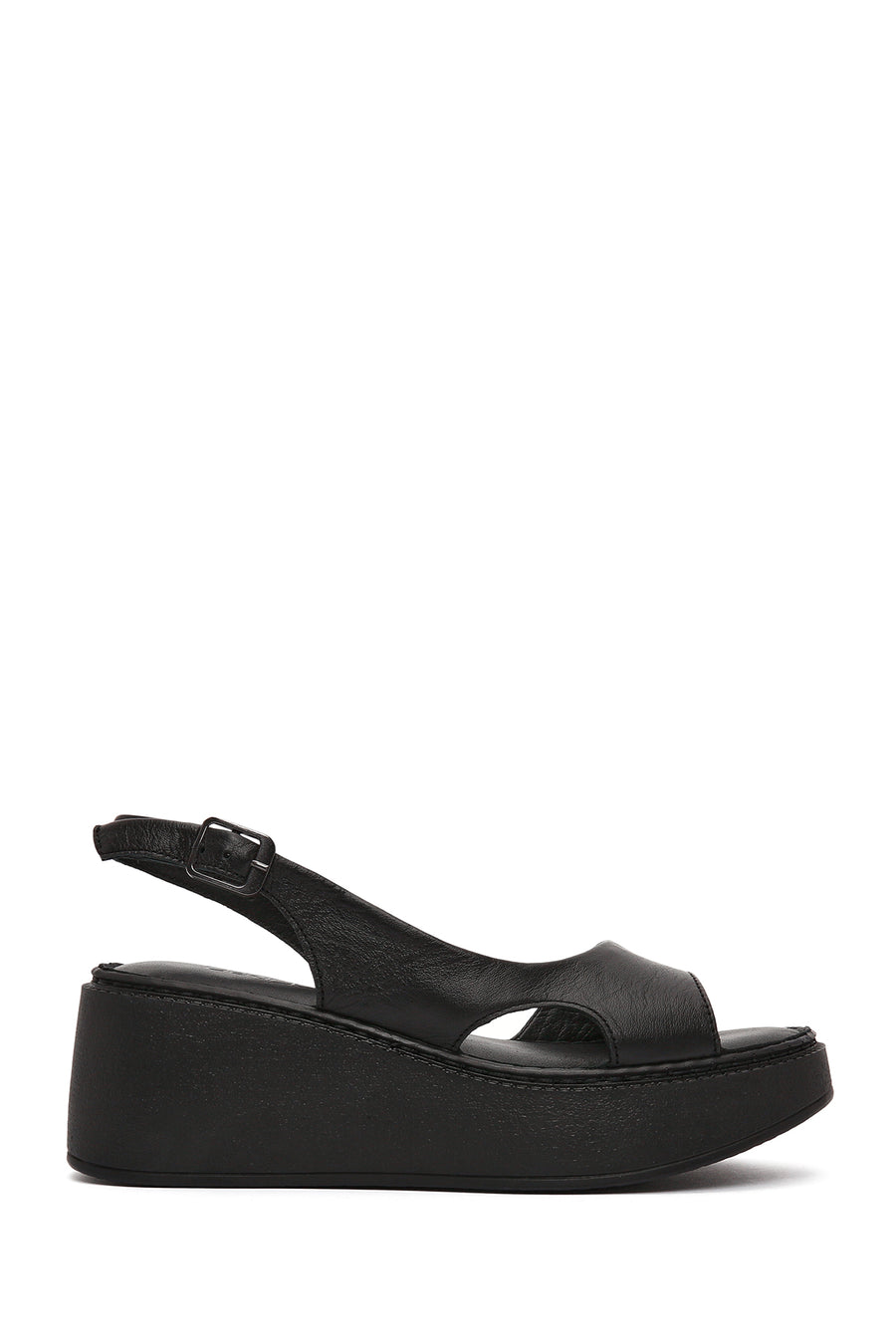 Women's Black Thick Soled Leather Comfort Sandals 25SFD340818 | Derimod