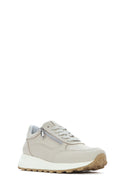 Women's Beige Lace-Up Side Zip Leather Sneakers | Derimod