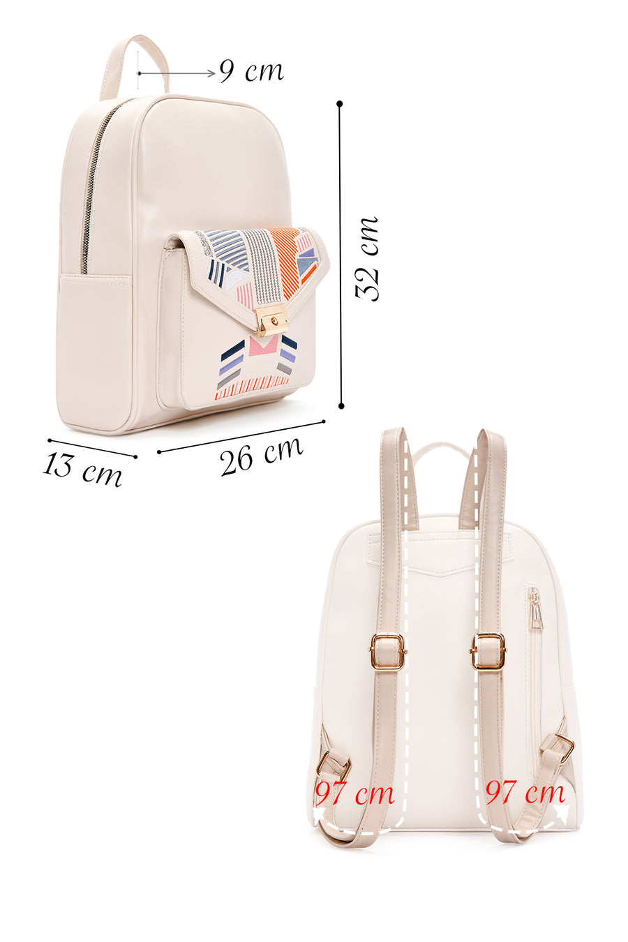 Women's White Printed Backpack