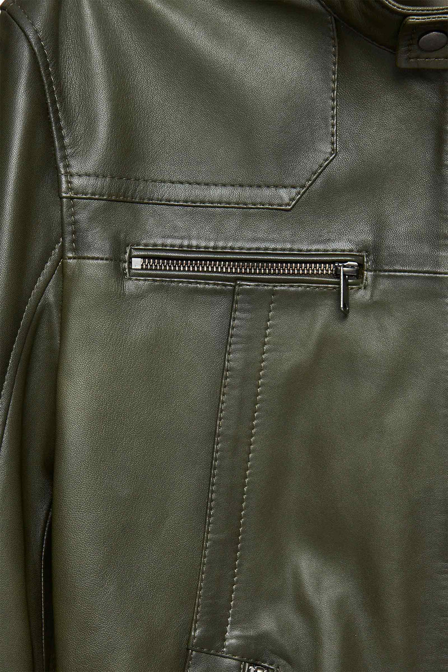 Lucas Men's Khaki Mandarin Collar Leather Jacket