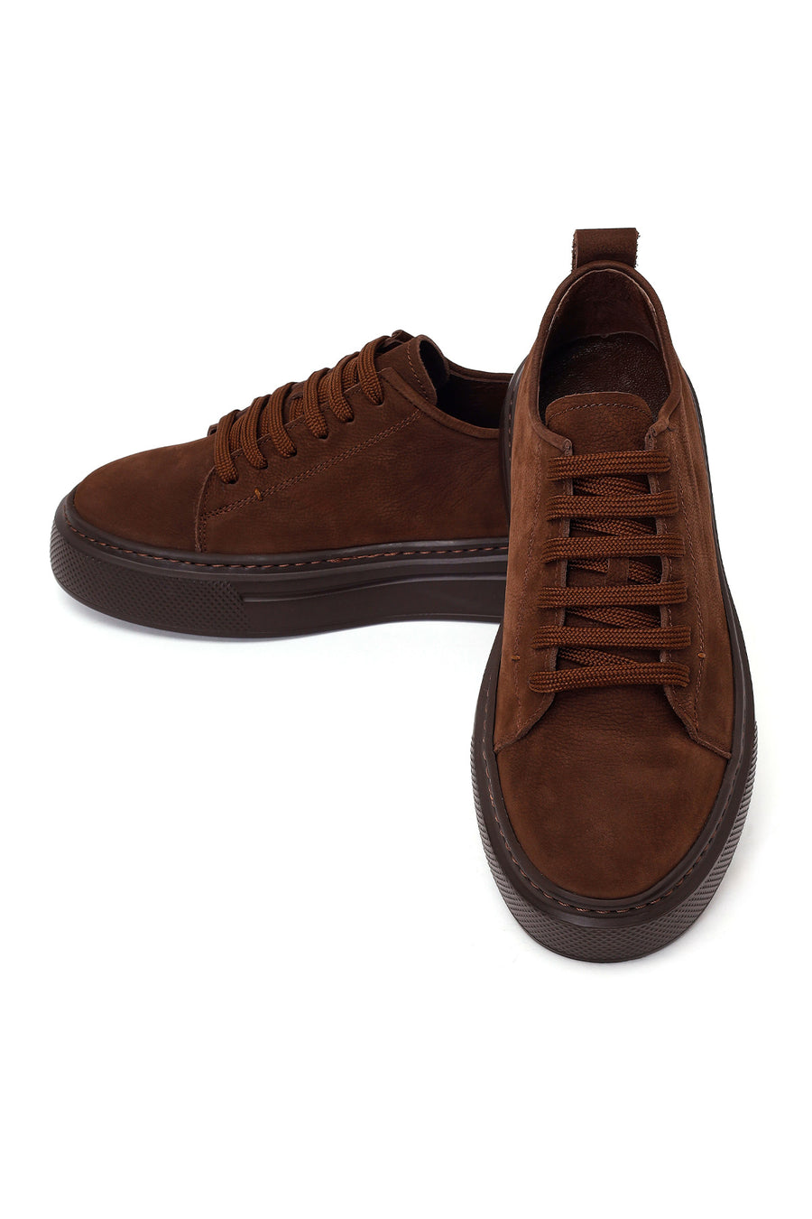 Erkek Kahverengi Bağcıklı Kalın Tabanlı Nubuk Deri Sneaker