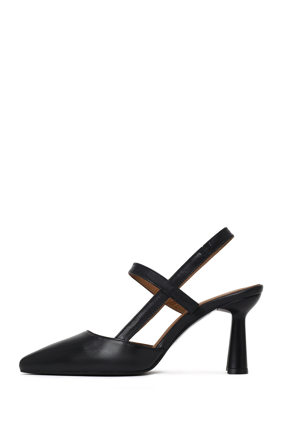 Woman Black Backless Heeled Leather Shoe
